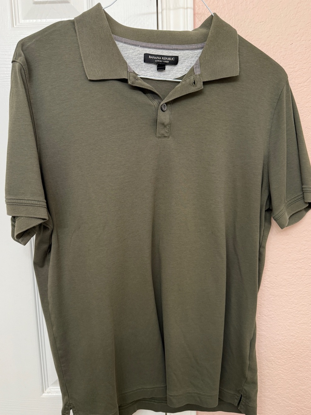 Banana Republic Mens L Olive Green Luxury Touch Short Sleeve Polo Shirt
